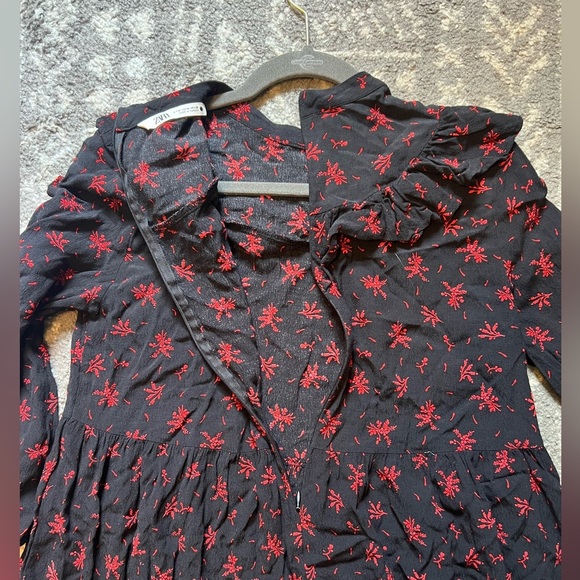 Zara Size M Black Ruffled Mini Dress (i108) - Picture 10 of 11
